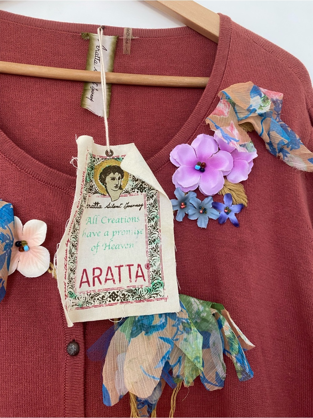 Aratta Silent journey embellished floral knit cardigan new with tags!